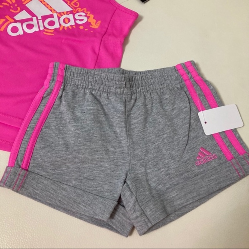 Adidas cute pink active performance shorts set 6208 - Picture 2 of 6